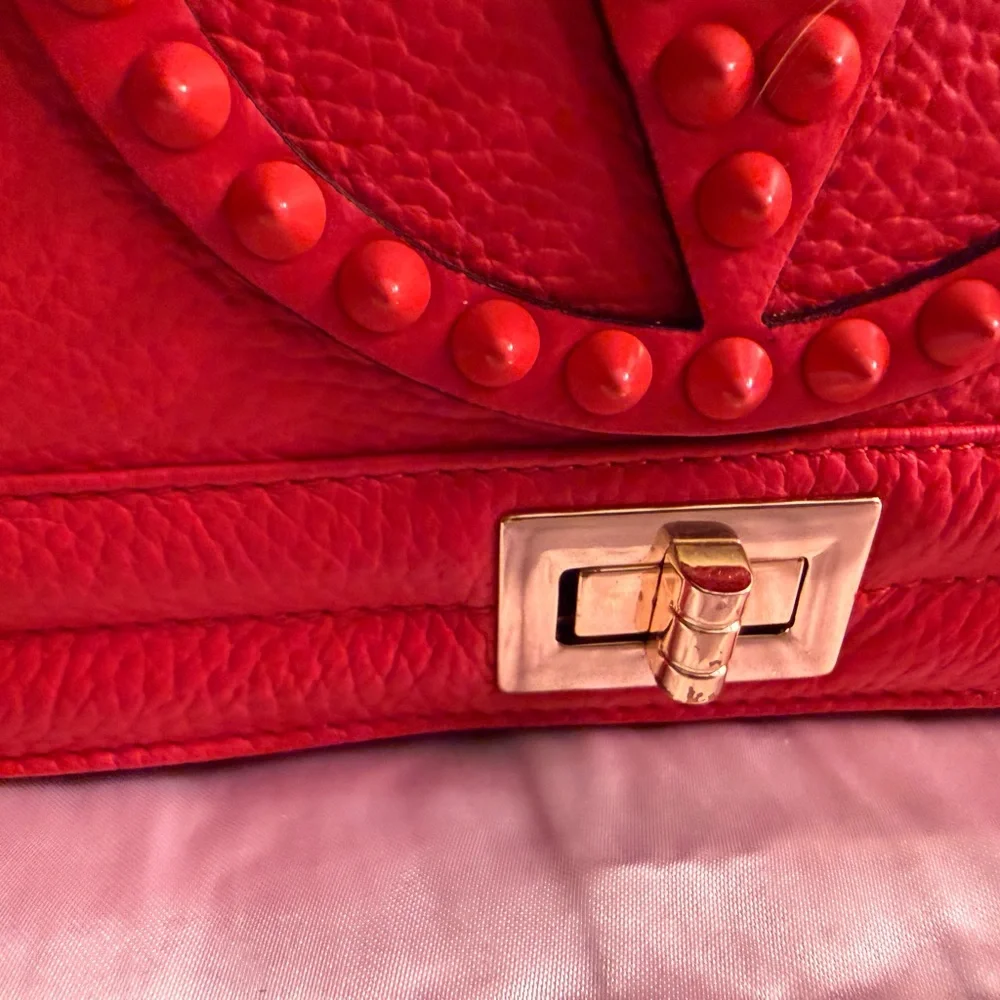 Valentino By Mario Valentino Red Studded V-Logo Shoulder Bag - Picture 8 of 13